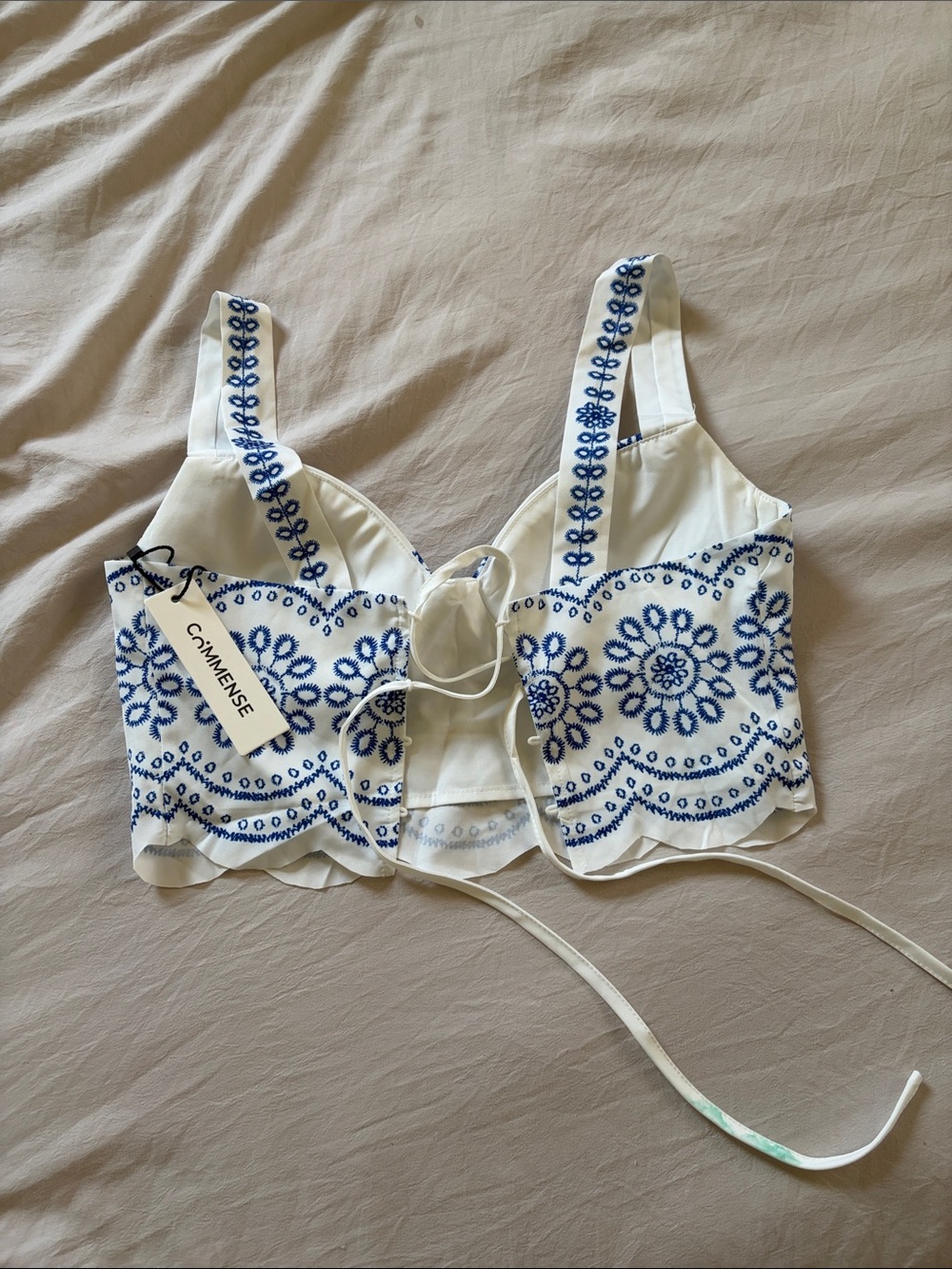 Commense White Maxi Skirt with Blue Embroidered Pattern - Picture 3 of 3